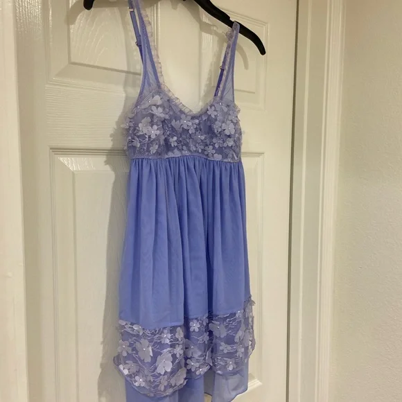 New 2 pc Free People Lavender Chemise Floral Appliqué Dress with Panties